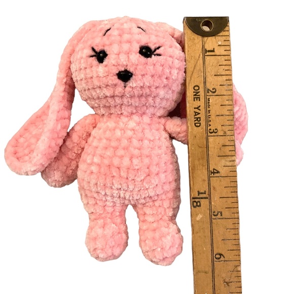 Hand Crafted crochet worried bunny rabbit chenille stuffed animal color AQUA - Picture 5 of 7